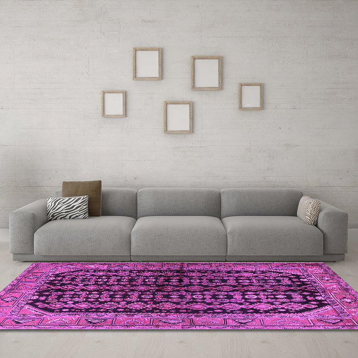 Machine Washable Persian Purple Traditional Area Rugs in a Living Room, wshtr2528pur