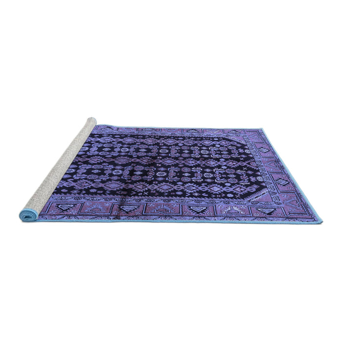 Sideview of Machine Washable Persian Blue Traditional Rug, wshtr2528blu