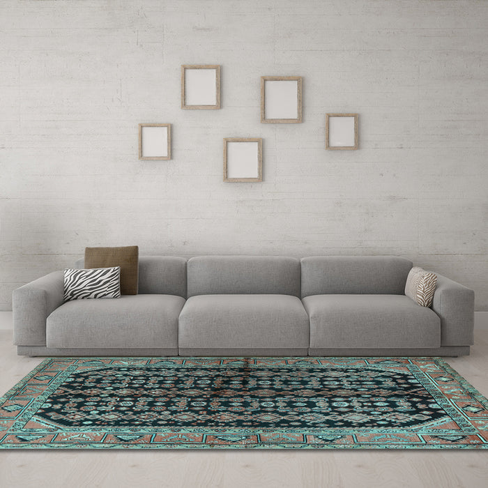 Machine Washable Persian Light Blue Traditional Rug in a Living Room, wshtr2528lblu