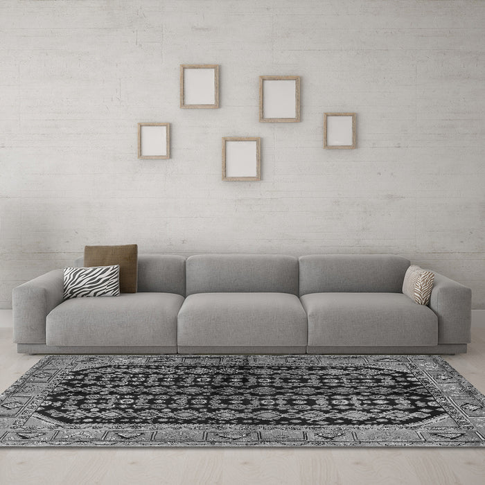 Machine Washable Persian Gray Traditional Rug in a Living Room,, wshtr2528gry
