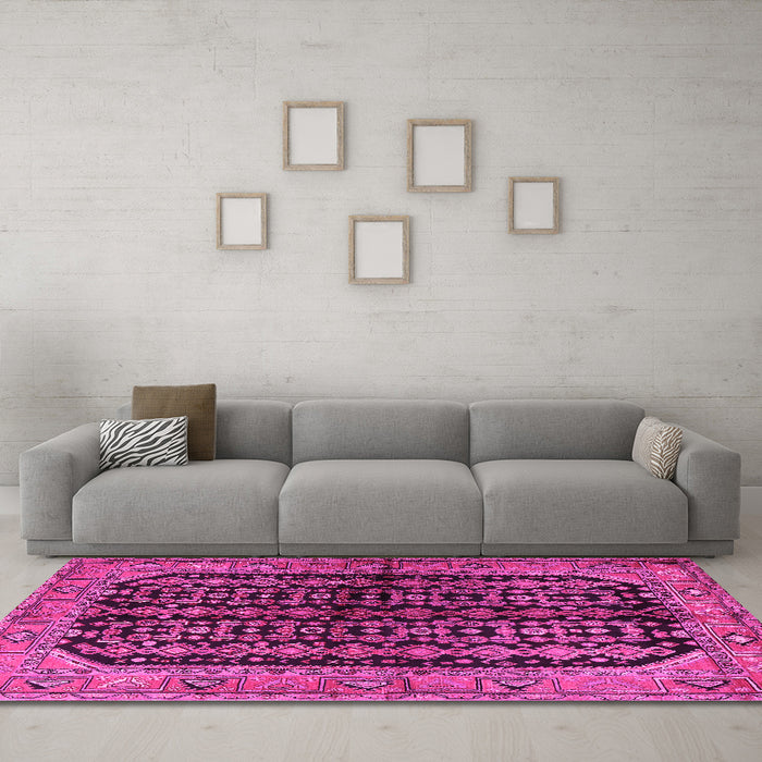 Machine Washable Persian Pink Traditional Rug in a Living Room, wshtr2528pnk