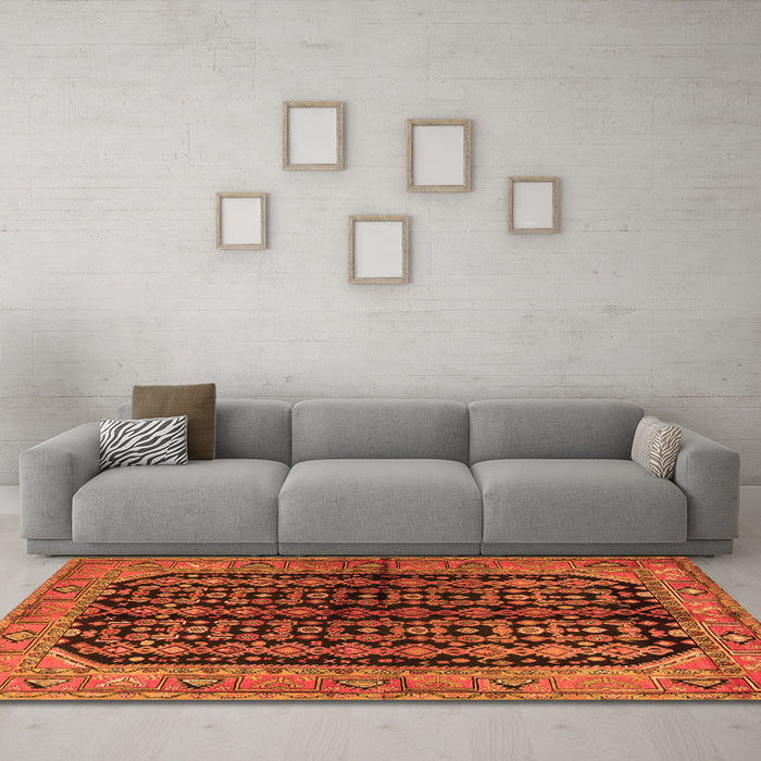 Machine Washable Persian Orange Traditional Area Rugs in a Living Room, wshtr2528org