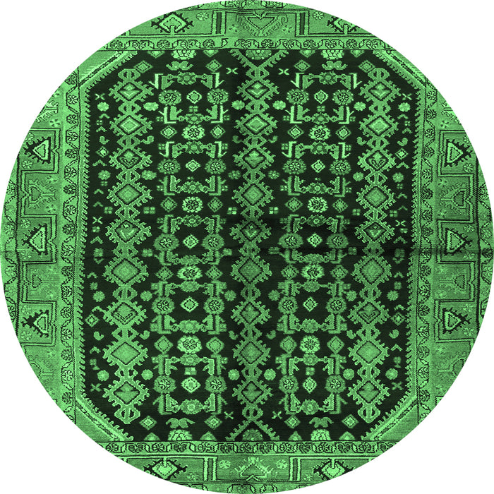 Round Persian Emerald Green Traditional Rug, tr2528emgrn