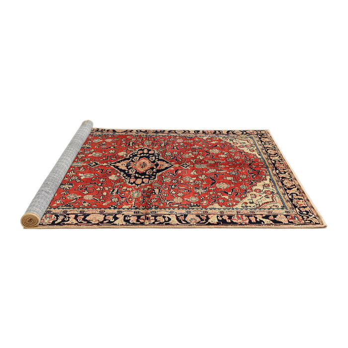 Sideview of Machine Washable Traditional Saffron Red Rug, wshtr2529