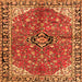 Round Machine Washable Medallion Orange Traditional Area Rugs, wshtr2529org