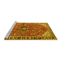 Sideview of Machine Washable Medallion Yellow Traditional Rug, wshtr2529yw