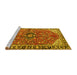 Sideview of Machine Washable Medallion Yellow Traditional Rug, wshtr2529yw