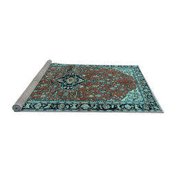 Sideview of Machine Washable Medallion Light Blue Traditional Rug, wshtr2529lblu