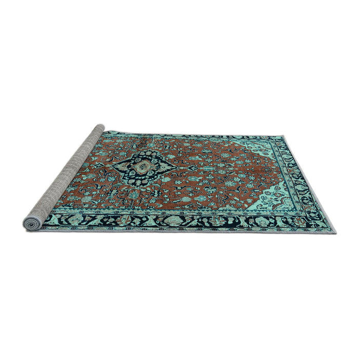 Sideview of Machine Washable Medallion Light Blue Traditional Rug, wshtr2529lblu