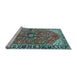 Sideview of Machine Washable Medallion Light Blue Traditional Rug, wshtr2529lblu