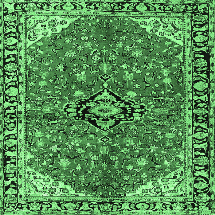 Square Medallion Emerald Green Traditional Rug, tr2529emgrn