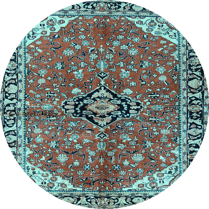 Round Medallion Light Blue Traditional Rug, tr2529lblu