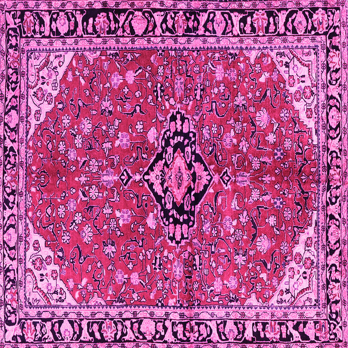 Square Machine Washable Medallion Pink Traditional Rug, wshtr2529pnk