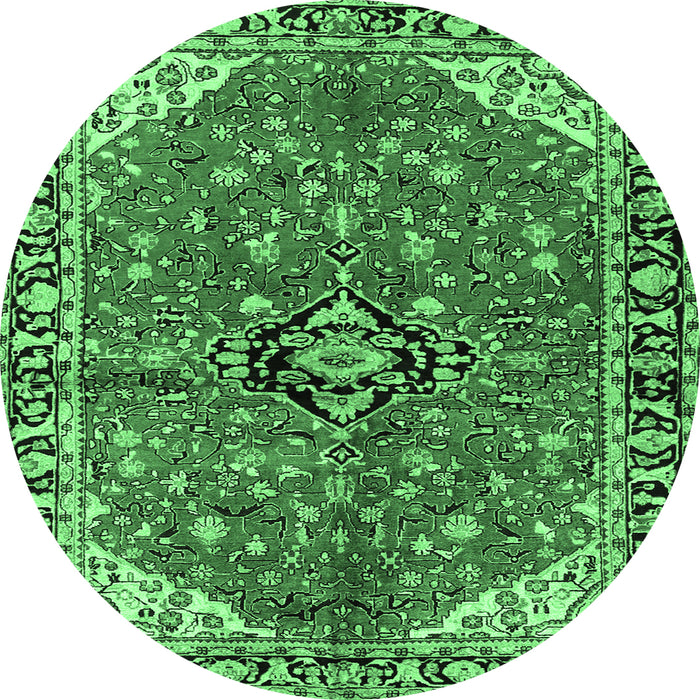 Round Medallion Emerald Green Traditional Rug, tr2529emgrn