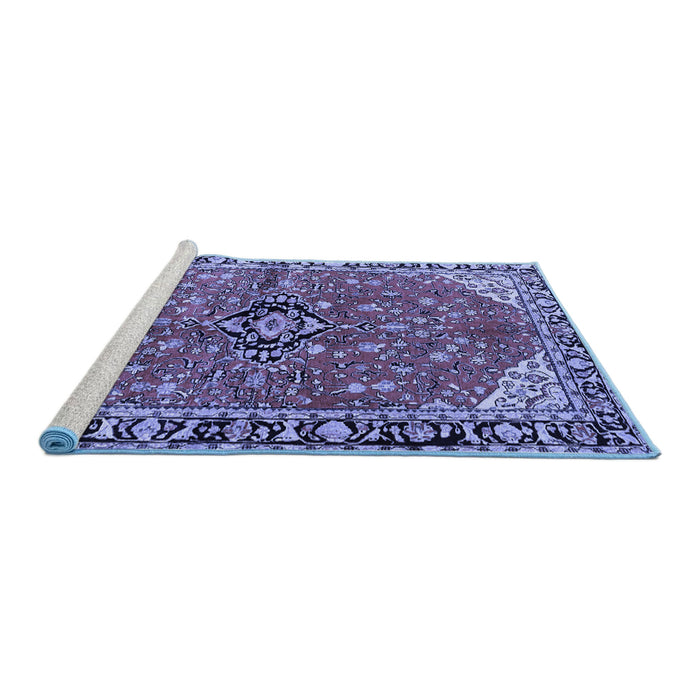 Sideview of Machine Washable Medallion Blue Traditional Rug, wshtr2529blu