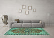 Machine Washable Medallion Turquoise Traditional Area Rugs in a Living Room,, wshtr2529turq