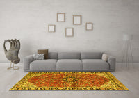 Machine Washable Medallion Yellow Traditional Rug, wshtr2529yw