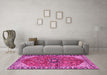 Machine Washable Medallion Pink Traditional Rug in a Living Room, wshtr2529pnk