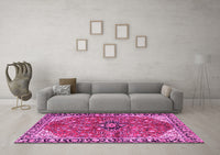 Machine Washable Medallion Pink Traditional Rug, wshtr2529pnk