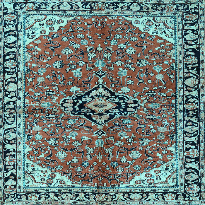 Square Machine Washable Medallion Light Blue Traditional Rug, wshtr2529lblu