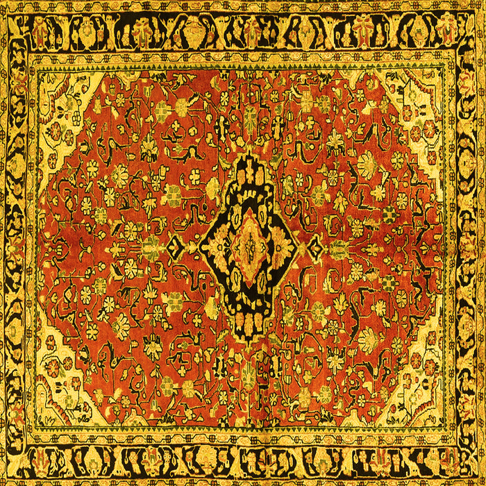 Square Machine Washable Medallion Yellow Traditional Rug, wshtr2529yw