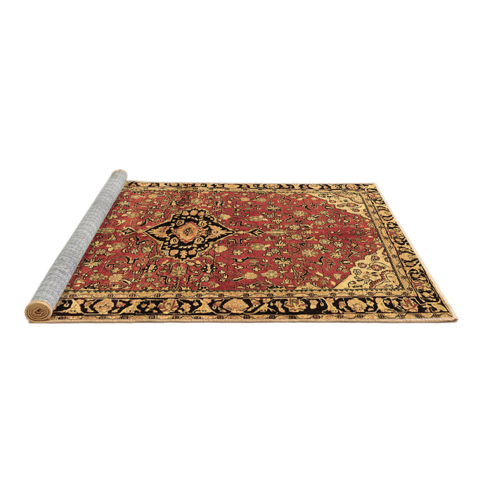 Sideview of Machine Washable Medallion Brown Traditional Rug, wshtr2529brn