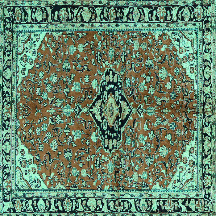 Square Medallion Turquoise Traditional Rug, tr2529turq