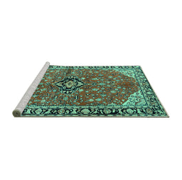 Sideview of Machine Washable Medallion Turquoise Traditional Area Rugs, wshtr2529turq