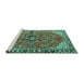 Sideview of Machine Washable Medallion Turquoise Traditional Area Rugs, wshtr2529turq