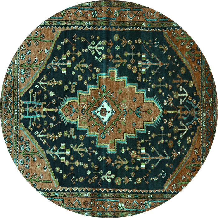 Round Medallion Turquoise Traditional Rug, tr252turq