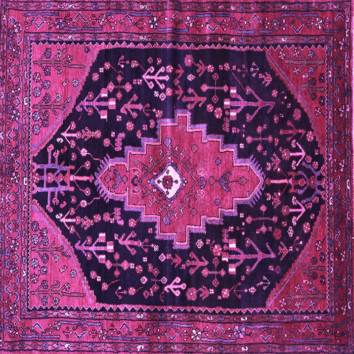 Square Machine Washable Medallion Purple Traditional Area Rugs, wshtr252pur
