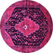 Round Machine Washable Medallion Pink Traditional Rug, wshtr252pnk