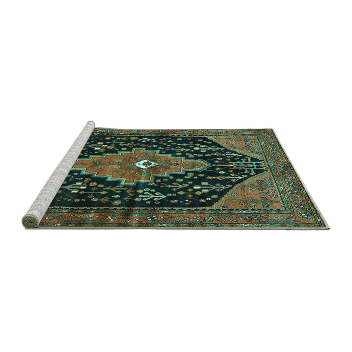 Sideview of Machine Washable Medallion Turquoise Traditional Area Rugs, wshtr252turq