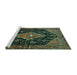 Sideview of Machine Washable Medallion Turquoise Traditional Area Rugs, wshtr252turq