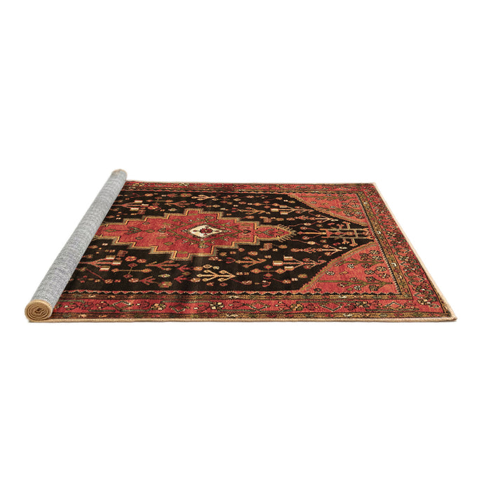 Sideview of Machine Washable Medallion Brown Traditional Rug, wshtr252brn