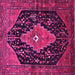 Square Machine Washable Medallion Pink Traditional Rug, wshtr252pnk