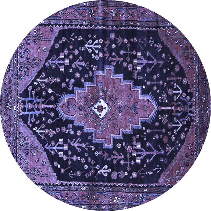Round Machine Washable Medallion Blue Traditional Rug, wshtr252blu