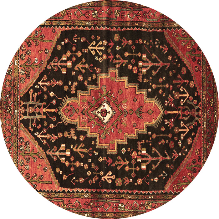 Round Machine Washable Medallion Brown Traditional Rug, wshtr252brn