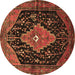 Round Machine Washable Medallion Brown Traditional Rug, wshtr252brn