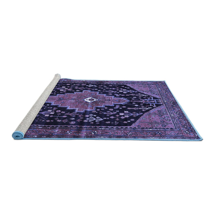 Sideview of Machine Washable Medallion Blue Traditional Rug, wshtr252blu
