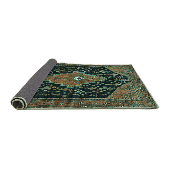 Sideview of Medallion Turquoise Traditional Rug, tr252turq