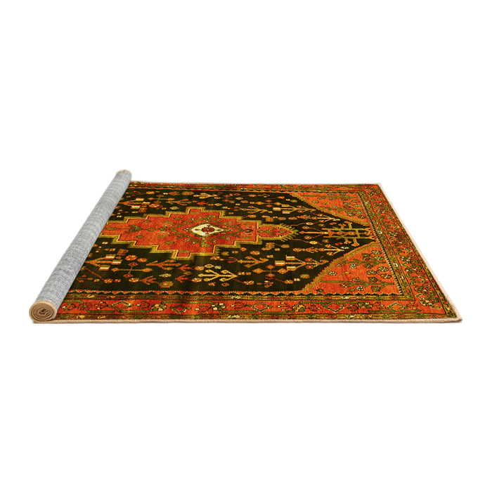 Sideview of Machine Washable Medallion Yellow Traditional Rug, wshtr252yw