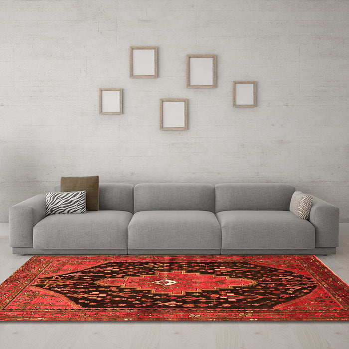Machine Washable Medallion Orange Traditional Area Rugs in a Living Room, wshtr252org