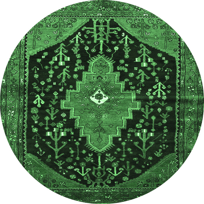 Round Medallion Emerald Green Traditional Rug, tr252emgrn