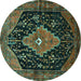 Round Machine Washable Medallion Turquoise Traditional Area Rugs, wshtr252turq