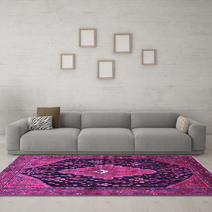 Machine Washable Medallion Purple Traditional Area Rugs in a Living Room, wshtr252pur