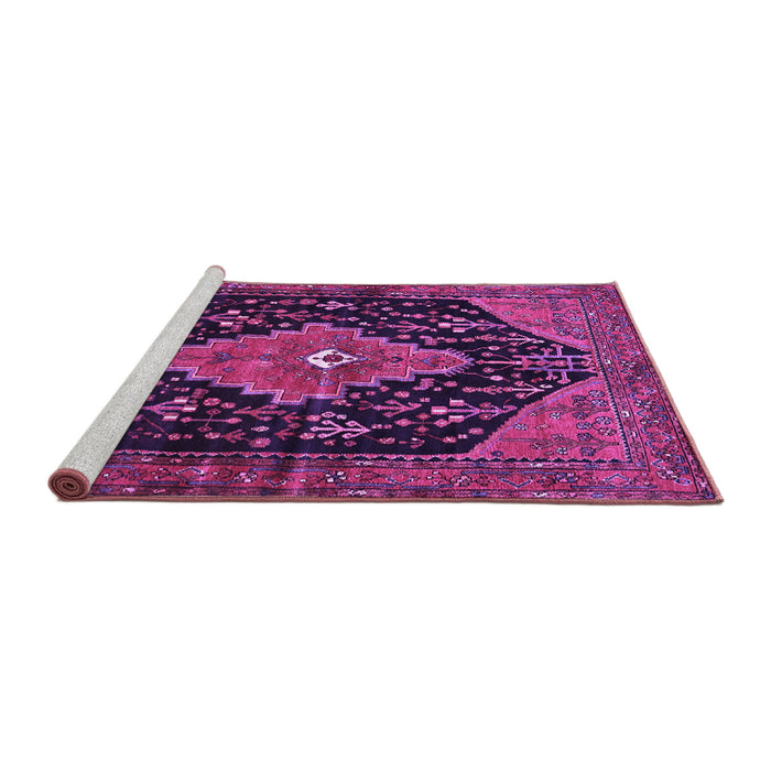 Sideview of Machine Washable Medallion Purple Traditional Area Rugs, wshtr252pur