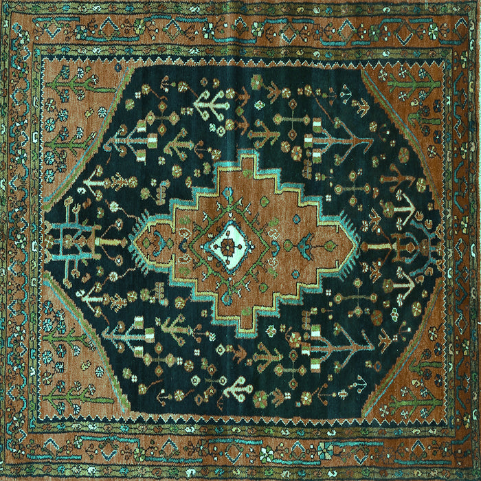Square Medallion Turquoise Traditional Rug, tr252turq