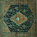 Square Medallion Turquoise Traditional Rug, tr252turq