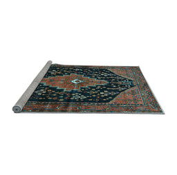 Sideview of Machine Washable Medallion Light Blue Traditional Rug, wshtr252lblu
